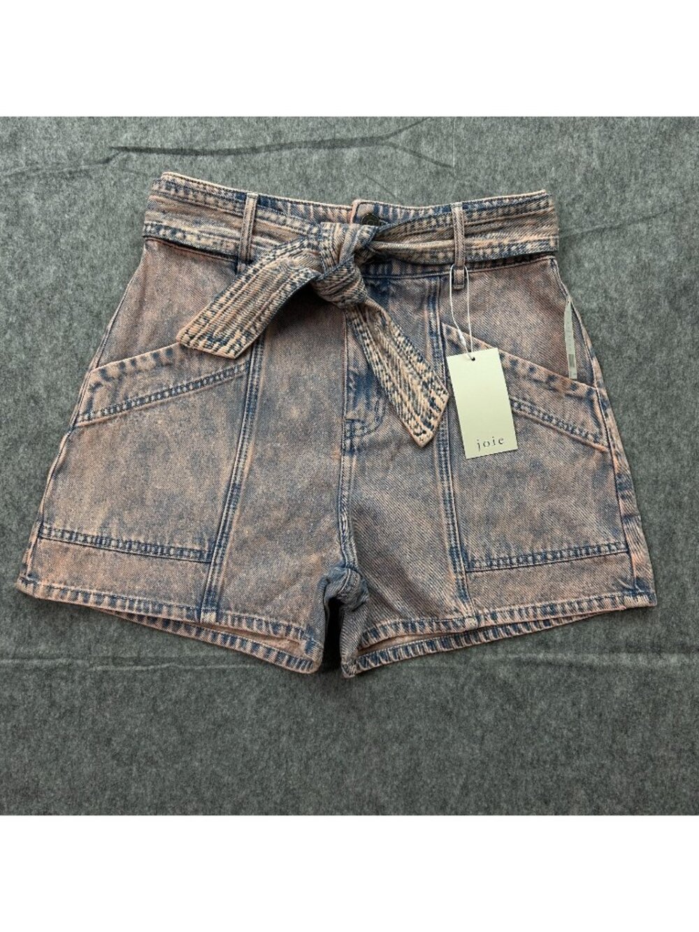 Joie Edana Belted Jean Shorts Women's Size 30 Melon Acid Wash Denim